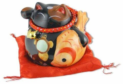 Японский кот-копилка Манеки-неко  "Долголетие, Благополучие и Защита от зла!", черный