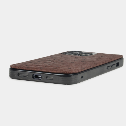 Чехол для iPhone 15 Pro Max из кожи страуса, бордового цвета