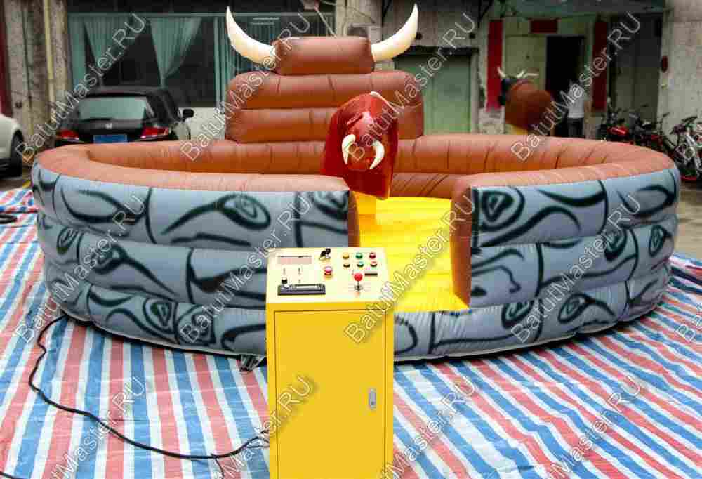 Надувной аттракцион Бык Родео, бык+батут, красный, 5*5*2,5м