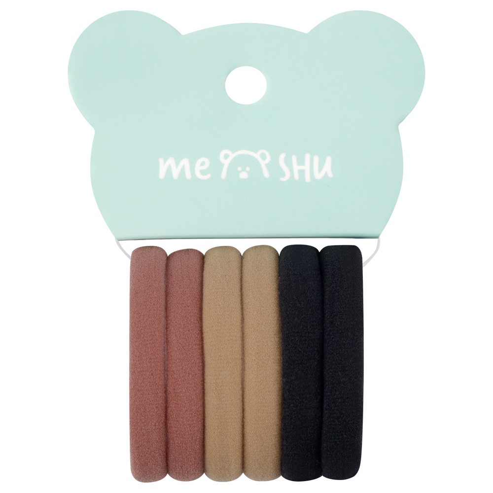 Резинки для волос MESHU "Essence thin", горчичные, каштановые, черные, 6шт., диаметр 4см, европодвес MS_60538
