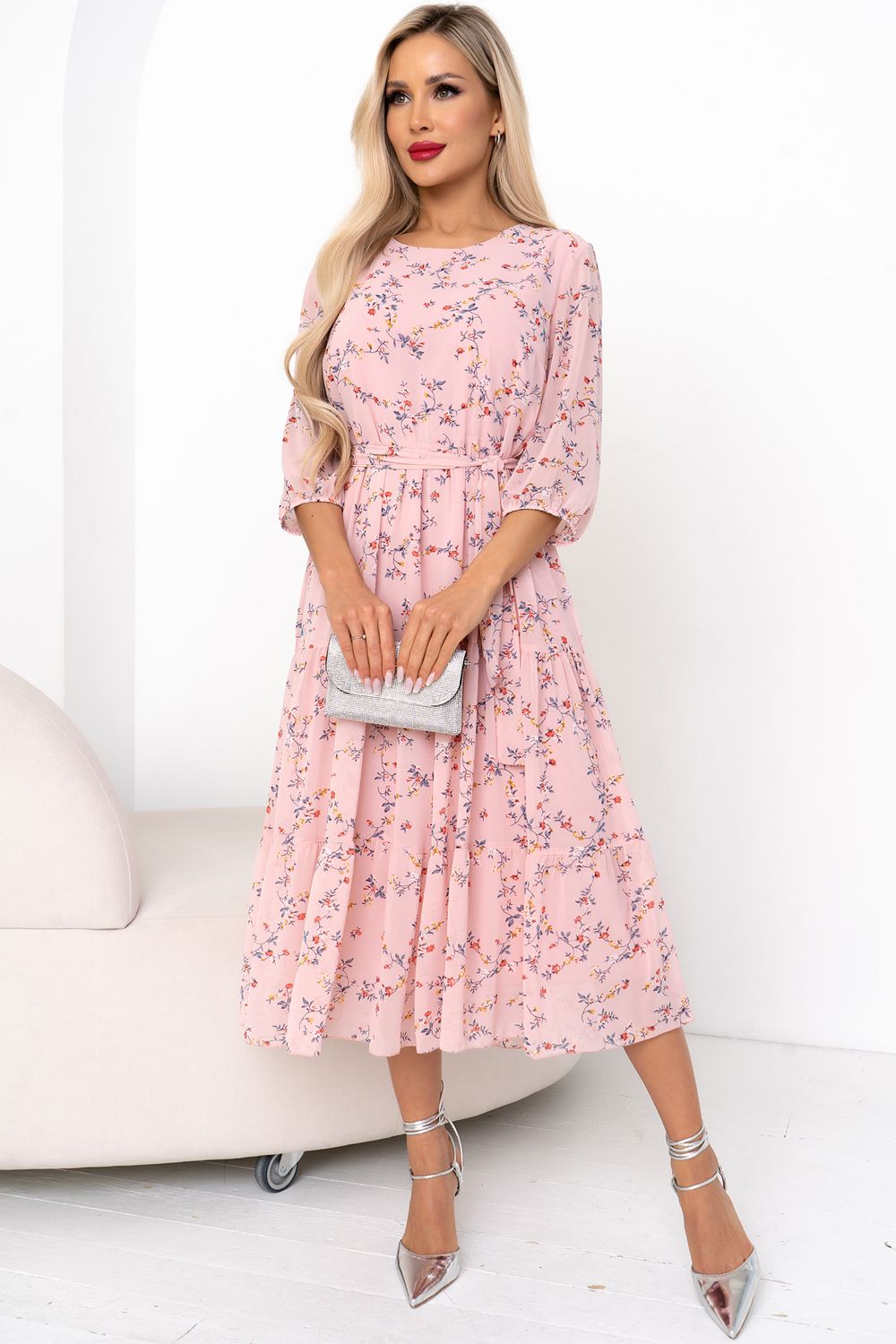 Платье Хелен (розовый/цветы) Р11-2075/6 Nikol (Акция)
