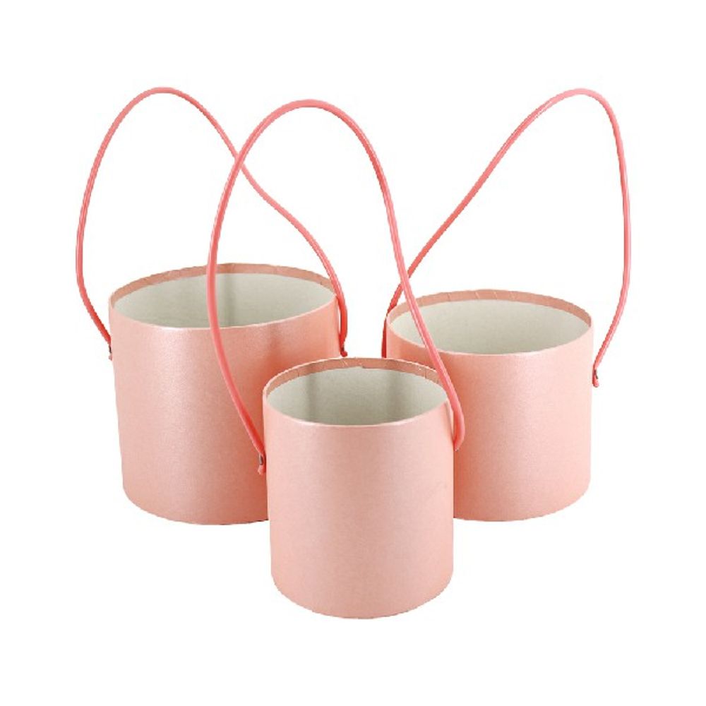 Набор/3шт D16xH14см-D12xH12см без крышки С РУЧКАМИ (Светло-розовый)