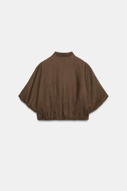 ZARA РУБАШКА ИЗ СМЕСОВОГО ЛЬНА, СЕРОВАТО-КОРИЧНЕВЫЙ