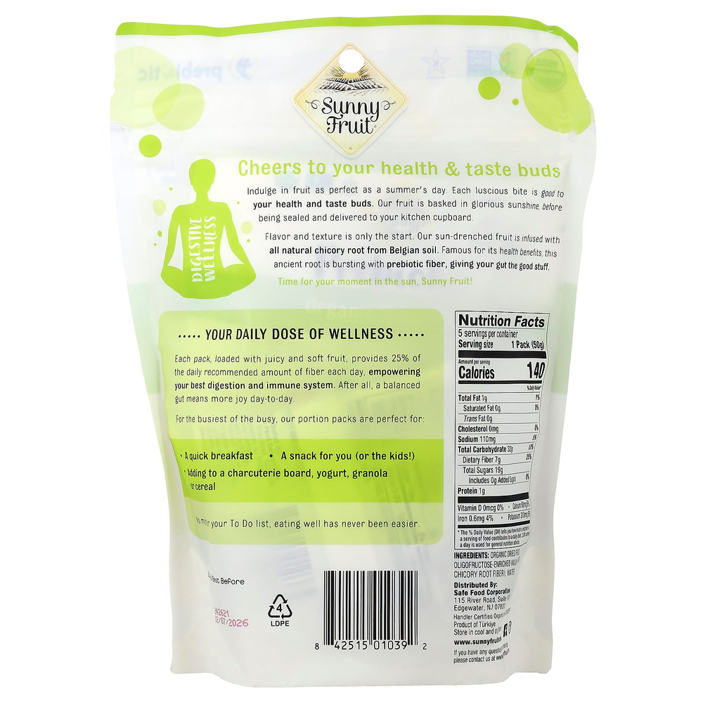 Sunny Fruit, органический сушеный инжир с добавлением пребиотиков, 5 пакетиков по 50 г (1,76 унции)