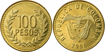 Колумбия 100 песо, 1992 - 2012 Герб XF