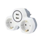 Двойник электрический 16А с/з и защитными шторками и 2 USB-разъема, 2,4 А, белый REXANT