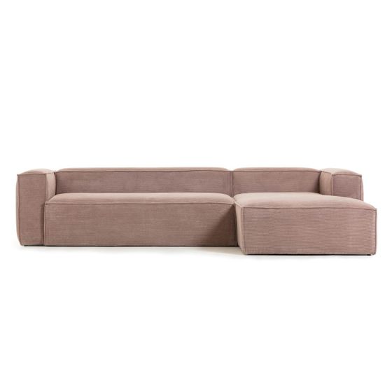 Трехместный диван Blok с правым шезлонгом 330 см, розовый вельвет