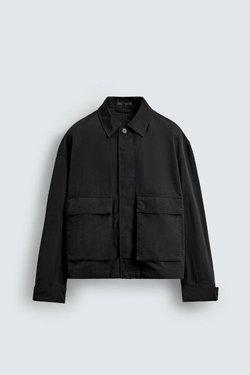 ZARA КУРТКА BOXY FIT С КАРМАНАМИ, ЧЕРНЫЙ