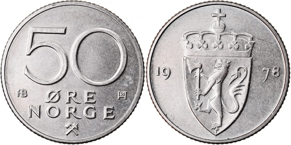 Норвегия 50 эре, 1974 - 1996 Король Харальд V XF