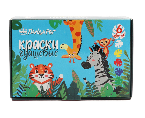 Гуашь ПандаРог Зверята, 6 цветов по 10 мл, в картонной упаковке