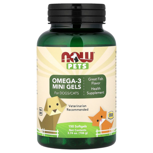 NOW Foods, Pets, мини-капсулы с омега-3, для собак и кошек, со вкусом рыбы, 150 капсул, 106 г (3,74 унции)