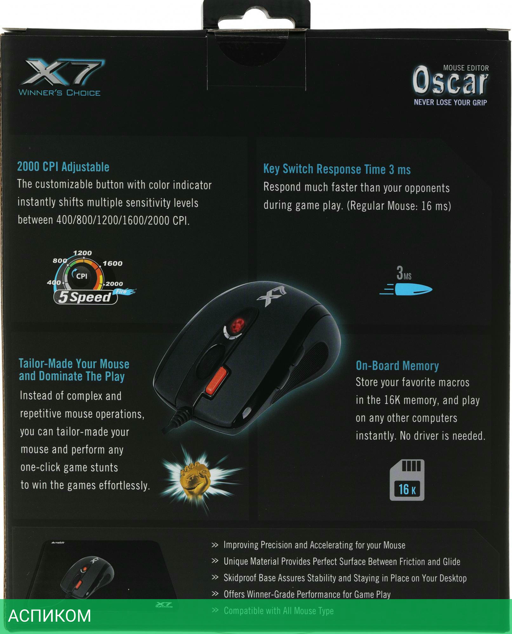 Мышь A4Tech X-7120 + коврик X7-200MP черный
