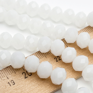 Бусины рондель с огранкой, стекло, цвет белый, размер около 7,7*9,7 мм, цена за 24-25 шт (1/2 нити)