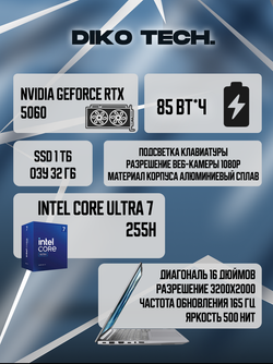 Ноутбук Lenovo ThinkBook 16+ 2025 / Ultra 7 255H / RTX 5060 / 32 ГБ / 1 ТБ / Forcepad / Серый