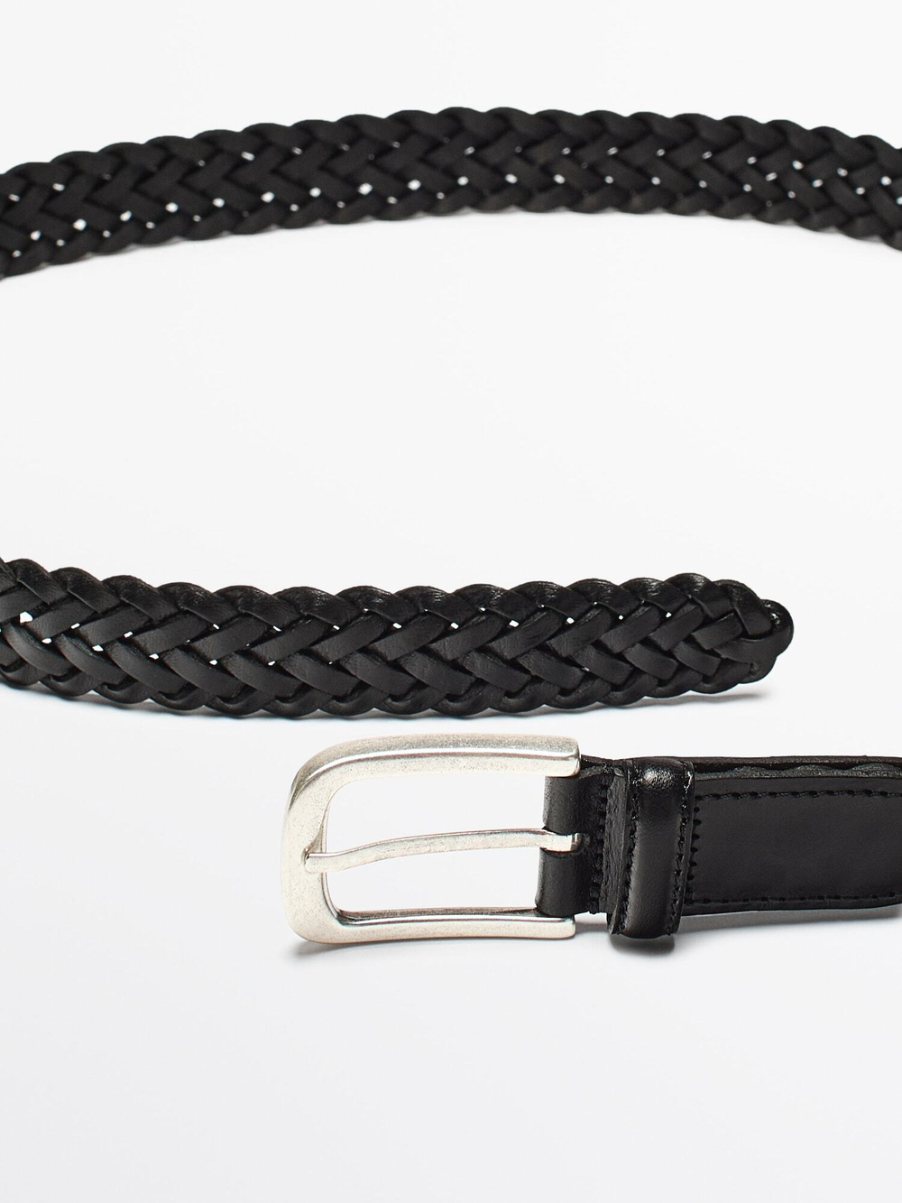 Massimo Dutti Плетеный ремень из кожи, черный