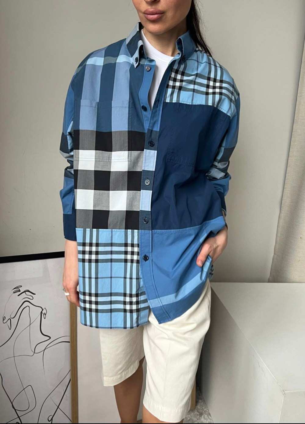 Рубашка Burberry синяя клетка
