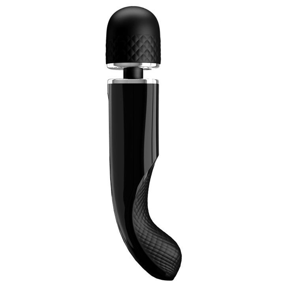 Черный мощный жезловый вибратор с изогнутой ручкой Charming Massager - 24 см. (Цвет: черный)