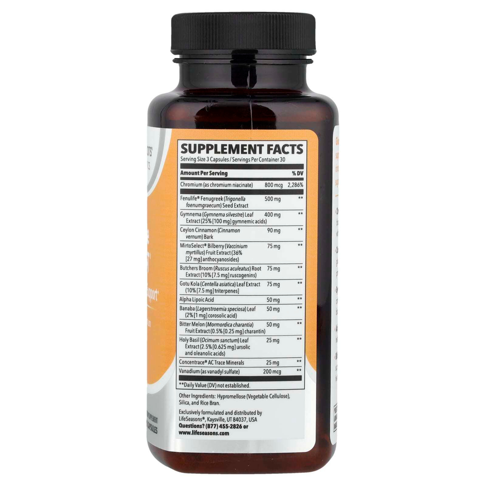 LifeSeasons, Glucose Stabili-T, контроль уровня сахара в крови, 90 растительных капсул