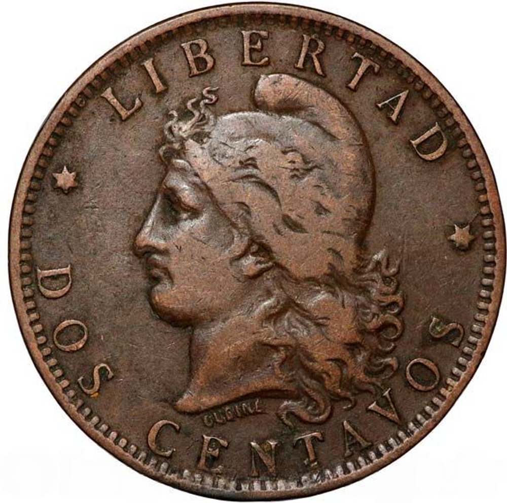 Argentina 2 Centavos Liberty Emblem 1891