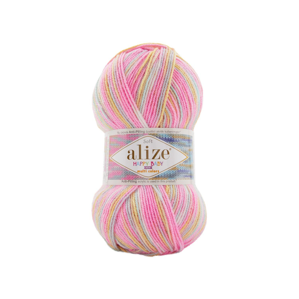 Хеппи беби НЬЮ мультиколор (Happy baby NEW-multi color) пряжа Alize 10%бамбук 90%акрил 5х100г/320м 52991 розовый-жёлтый-серый-белый
