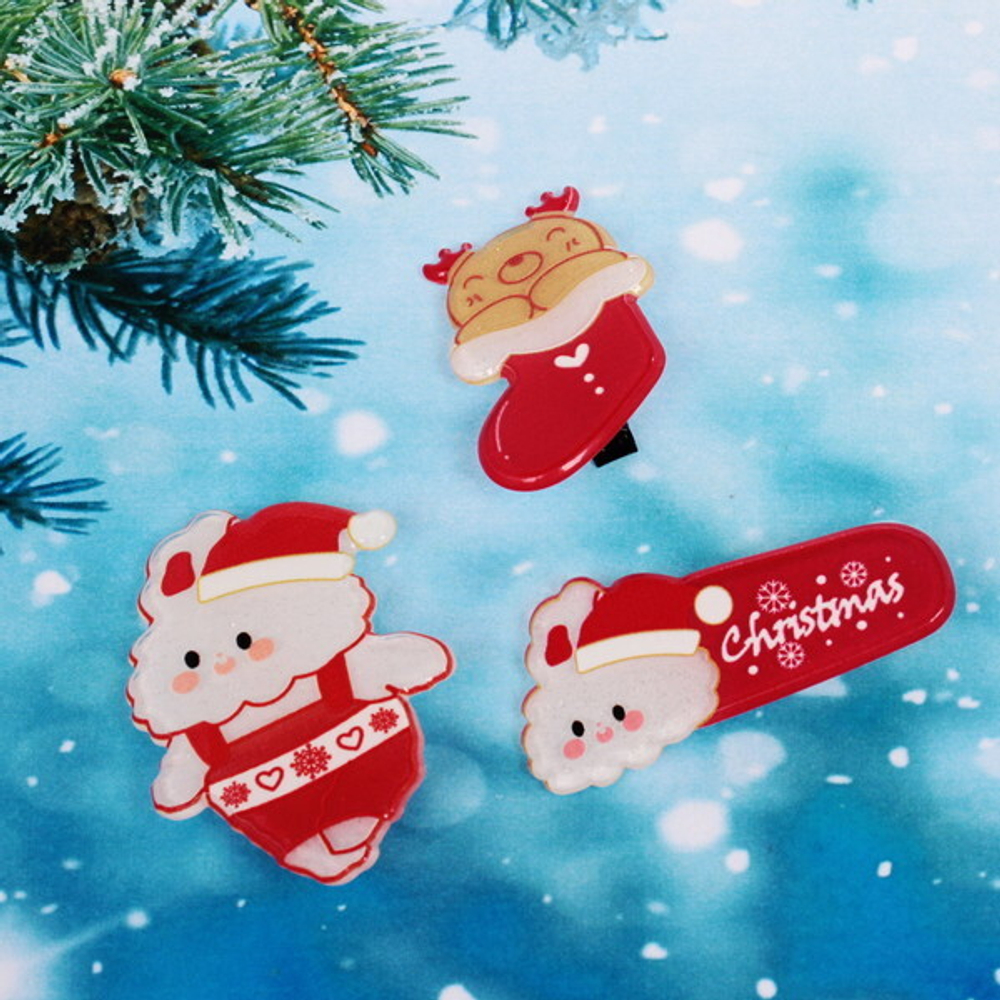 Зажимы для волос 3шт «Christmas story- Новогодние приключения», 6,5*10,5см