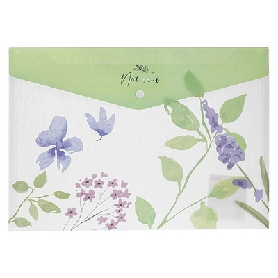 Папка-конверт на кнопке Hatber NATURAL BLUE FLOWERS, A4, 180 мкм, с рисунком, пластик, 1 шт