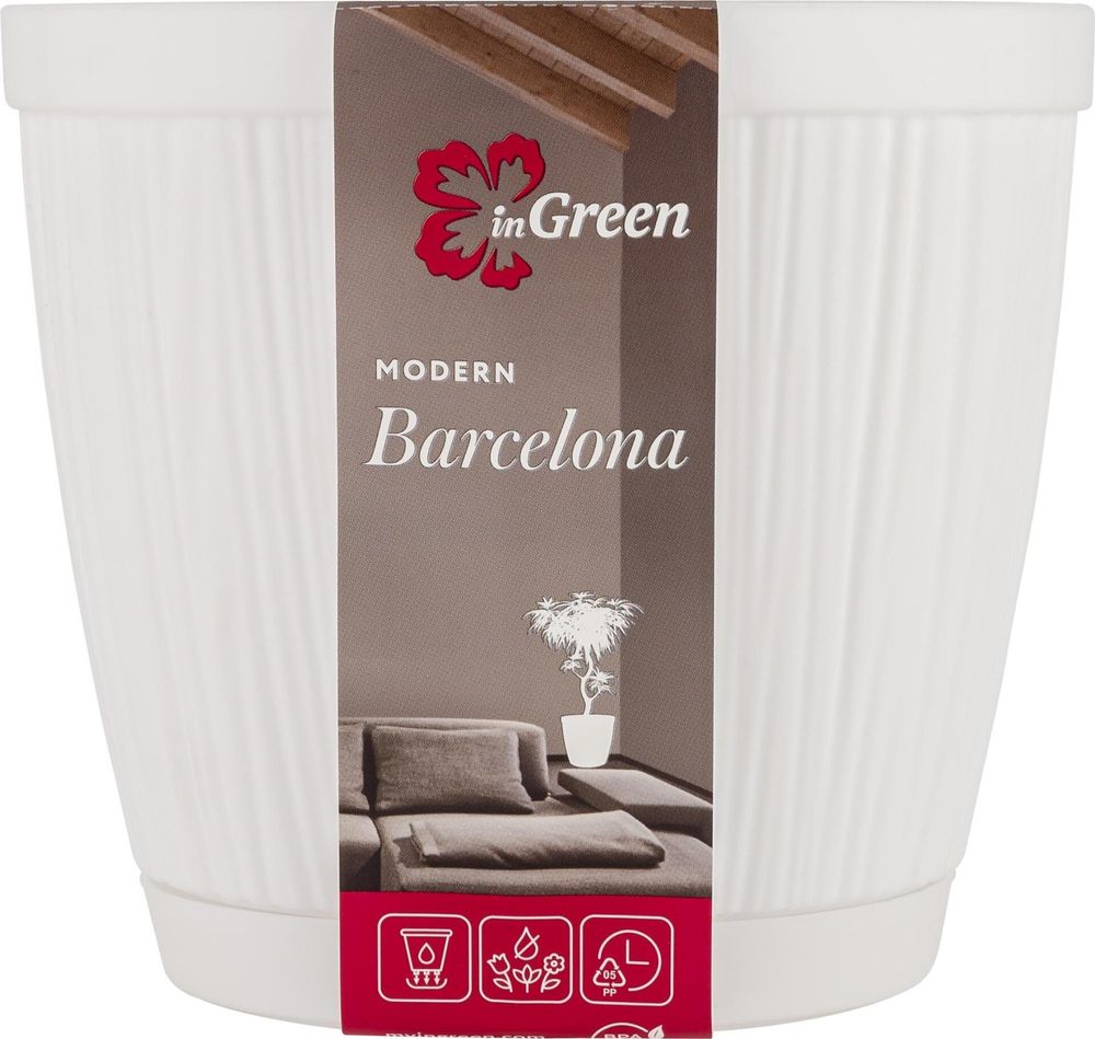 Горшок пластиковый InGreen Barcelona 6,5л d24см белый