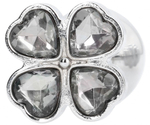 Серебристая анальная пробка с прозрачными кристаллами в форме клевера - 7 см.