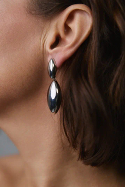 Серьги пусеты двойные капли, оттенок серебро