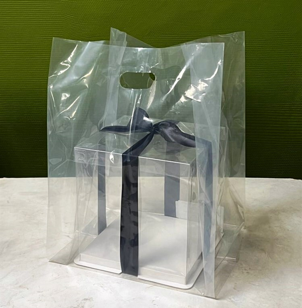 Пакет под кулич/торт/бенто с вырубной ручкой. (Дно 17х17см)