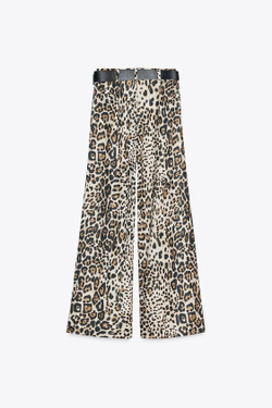 ZARA ШИРОКИЕ БРЮКИ ИЗ АТЛАСА С РЕМНЕМ, ЛЕОПАРДОВЫЙ