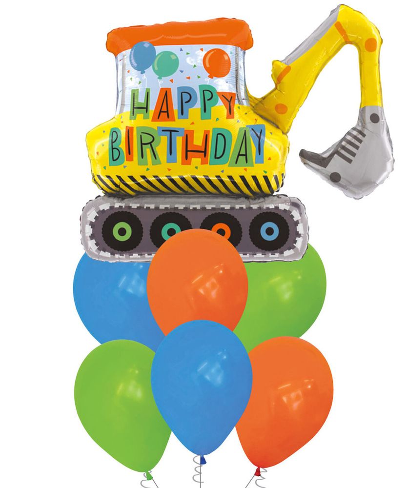 Фонтан из шаров с гелием с экскаватором для мальчика на День Рождения