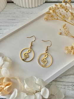 Серьги "Скрипичный ключ. Круг" золотистые