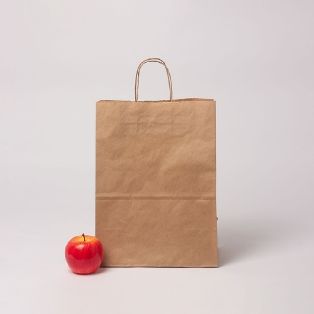 Пакет бумажный 26x35x15, коричневый, крафт, ручка крученая