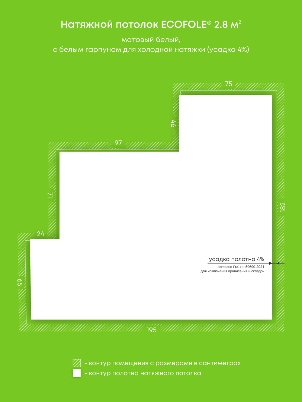 Матовый натяжной потолок 2.8 м2