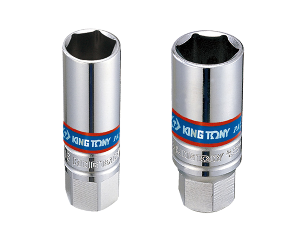 Головка свечная шестигранная 3/8", 16 мм, L = 70 мм, резиновый фиксатор KINGTONY 363516