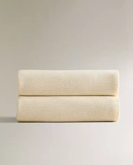 ZARA HOME ПЛЕД С БАХРОМОЙ, ЭКРЮ