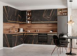 Модульный кухонный гарнитур «Корато» 1200/3400 (Кварц чёрный), ЛДСП/МДФ, ДСВ Мебель