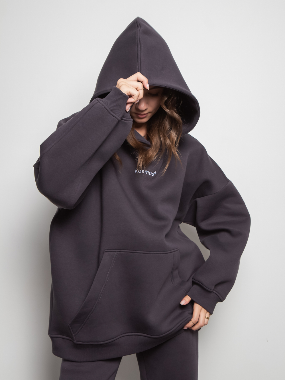 Худи женское оверсайз с начесом basis графит
