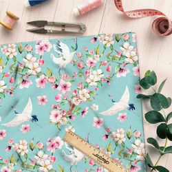Ткань мембрана цветущая вишня и журавль
