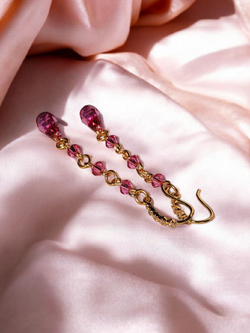 Серьги длинные с кристаллами "Сияние рассвета" розовые