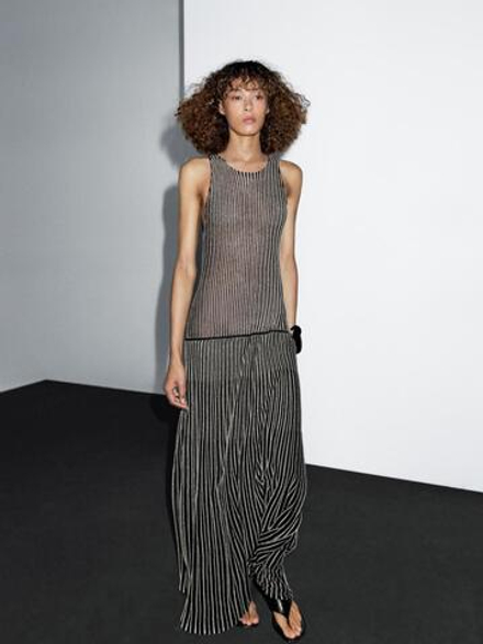 Massimo Dutti Длинное трикотажное платье с плиссировкой, черный