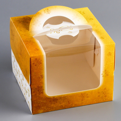 Коробка под бенто-торт с окном "Исполнения желаний", 16 х 16 х 12,5 см