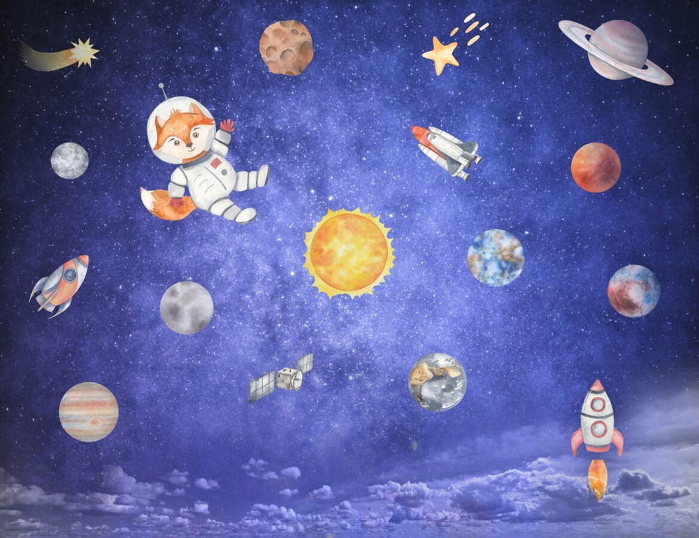 Фотообои в детскую Лисёнок в космосе | от Дизайнер Live