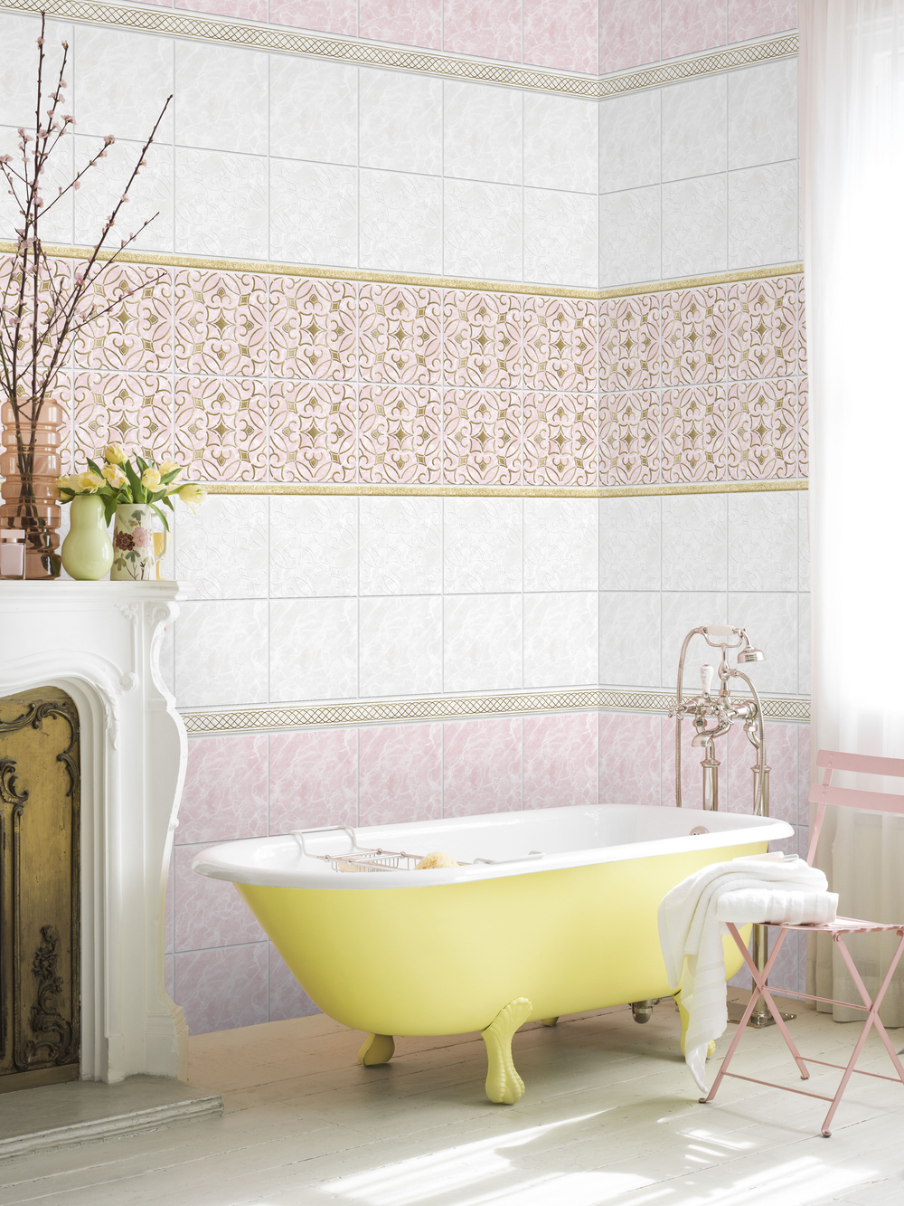 Панель ПВХ фотопечать с глиттером Шарлотта Розовое Золото 2700х250мм