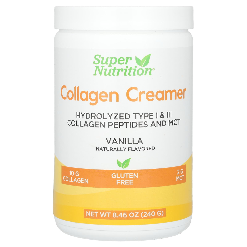 Super Nutrition, коллагеновые сливки с гидролизованным коллагеном типов 1 и 3, кальцием, белком и железом, ваниль, 240 г (8,46 унции)