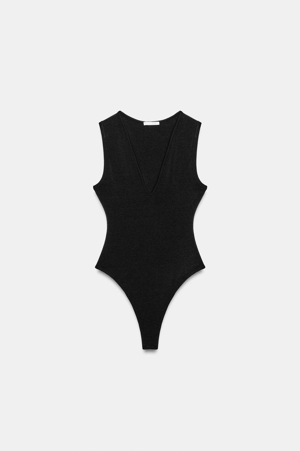ZARA БОДИ ПРИТАЛЕННОЕ С V-ОБРАЗНЫМ ВЫРЕЗОМ, ЧЕРНЫЙ