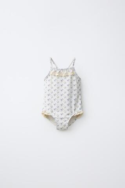 ZARA КУПАЛЬНИК С ЦВЕТОЧНЫМ КРУЖЕВОМ, БЕЖЕВЫЙ