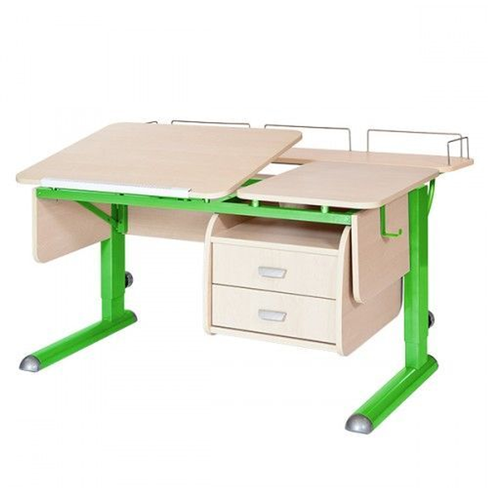 Растущая парта Астек Твин-2 с фронтовой приставкой и тумбой на 2 ящика (1150×850 мм)