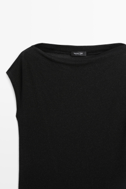Massimo Dutti Асимметричная легкая футболка с металлическим блеском, черный
